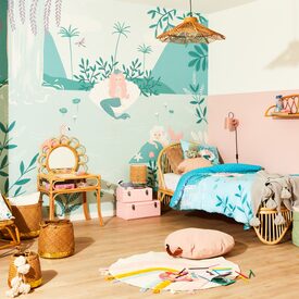 Papier peint panoramique chambre enfant tropical flamant rose