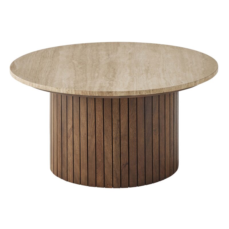 Table d'appoint ronde en marbre travertin 45cm